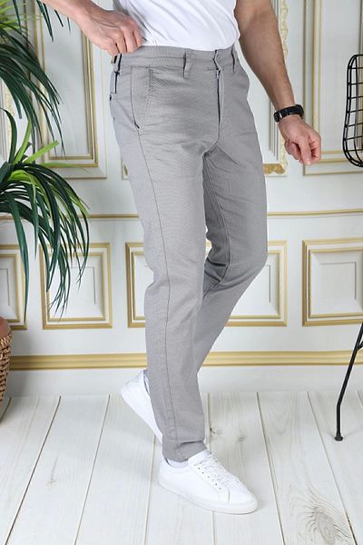 PHANTOM JEANS Ανδρικό γκρι Slim Fit Lycra Dobby Slim Fit Ευέλικτο κομψό παντελόνι από λινό καμβά Chino με πλαϊνές τσέπες