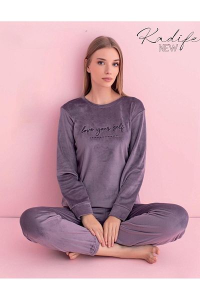 PİJAMERRY Pijamerry Women's Winter Crew Neck Velvet Pajamas Set 3034m - 1 Pcs