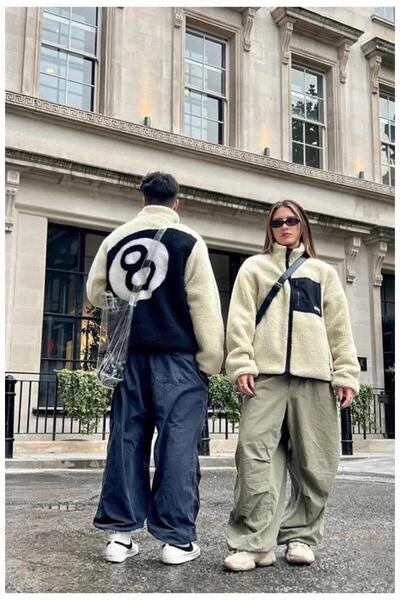 GOSSİP TEAM سترة خروف كريمية بسحاب للجنسين من Stussy 8 Ball Fleece