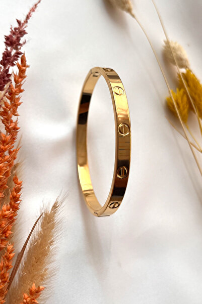 RHYME HARMONY Kadın Çelik Bileklik Paslanmaz Altın Kaplama Kelepçe Bilezik