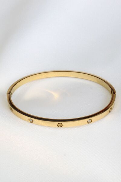 RHYME HARMONY Kadın Çelik Bileklik Paslanmaz Altın Kaplama Taşlı Kelepçe Bilezik