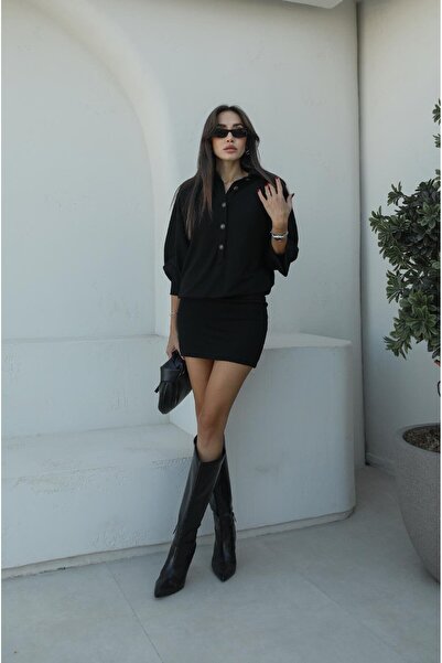 Havoş Black Collar Buttoned Dress
