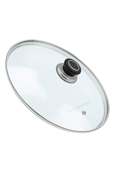 Ürkmez Ticaret Karaca Korkmaz Cookware Saucepan Pan Glass Lid with Steam Hole Cover 28 cm Black Holding Top
