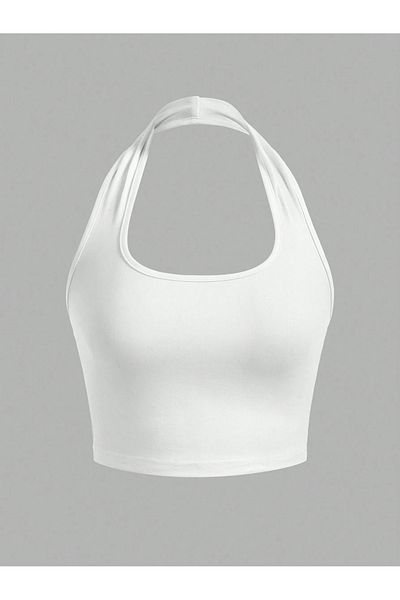 Liona U Neck Strap White Color Shoulder Backless Sleeveless Lycra Fit Crop Top Blouse