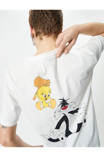 Koton Tweety And Sylvester T-Shirt Licencovaný zadní potisk Crew Neck Neck Cotton
