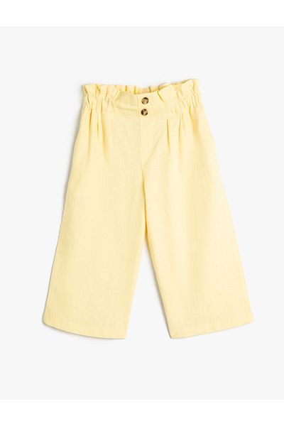 Koton Leinenhose mit weitem Bein, bauchfreie Beine, elastische Taillentasche