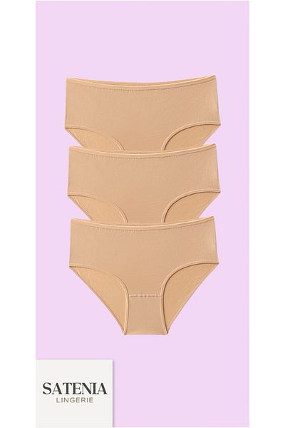 SATENIA LINGERIE Chiloți de zi cu zi din bumbac Bato cu talie înaltă pentru femei, pachet de 3 (MĂRIMI XL-2XL-3XL)