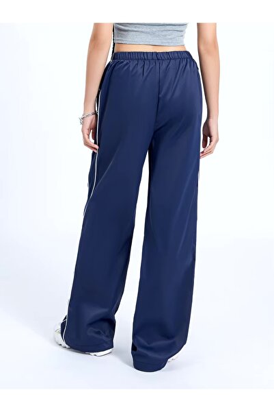 DENOKMODA Paraşüt Kumaş Oversize Çift Biyeli Şeritli Eşofman Altı/Pantolon