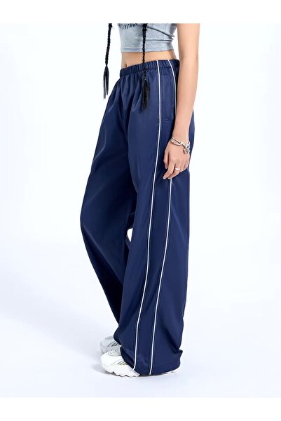 DENOKMODA Paraşüt Kumaş Oversize Çift Biyeli Şeritli Eşofman Altı/Pantolon