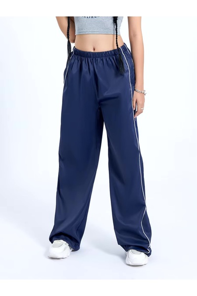 DENOKMODA Paraşüt Kumaş Oversize Çift Biyeli Şeritli Eşofman Altı/Pantolon