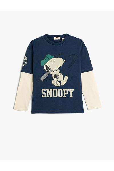Koton Lizenziertes T-Shirt mit Snoopy-Aufdruck, langen Ärmeln und Rundhalsausschnitt