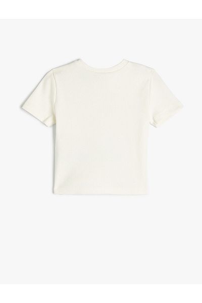 Koton Crop Snoopy T-Shirt με άδεια κοντό μανίκι, βαμβακερή λαιμόκοψη