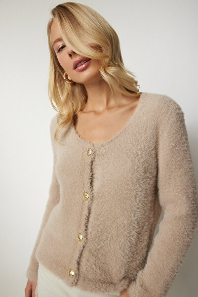 Lovelyİstanbul Yumuşak Sakallı Triko Hırka BEJ LNF0018