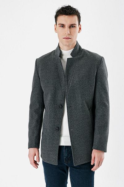 İmza Σκούρο ανθρακί γιακά με επένδυση Slim Fit Slim Fit Casual παλτό 1007235170