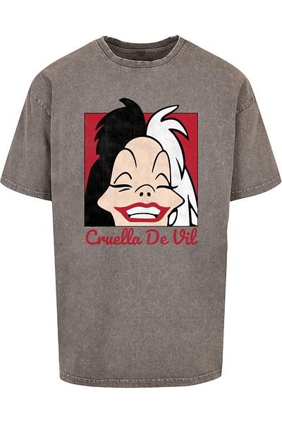 ABSOLUTE CULT 101 Dalmations - Cruella De Vil Kopf Säure gewaschen Oversize Tee