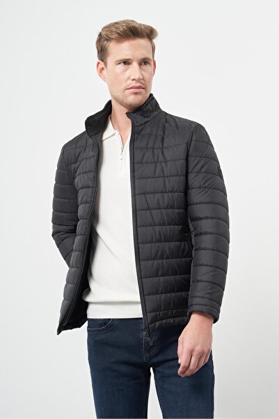 İmza Siyah Kapitone Hakim Yaka Düz Yırtmaçsız Tam Astar Slim Fit Classic Mont 1007245155