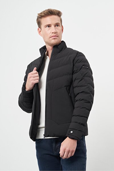 İmza Siyah Dolumlu Hakim Yaka Slim Fit Dar Kesim Klasik Mont 1007245153