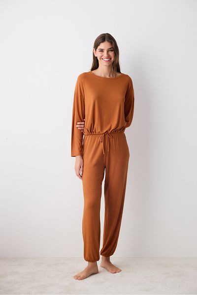 Penti Hailey Solid Hellbraunes Hosen-Pyjama-Set