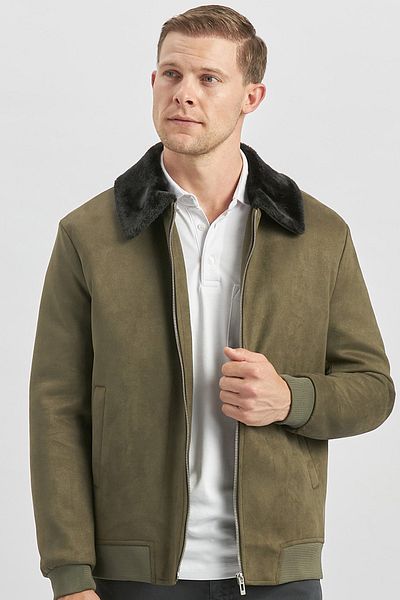 İmza Παλτό Casual Dark Khaki Slim Fit - Γέμισμα, Γούνινος γιακάς, Επένδυση Lycra Quilted 1007245152