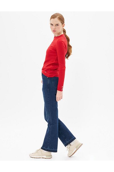 Kayra Marine Straight High Waist Denim Trousers Navy