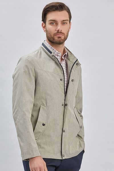 İmza Σκούρο μπεζ Comfort Fit Casual παλτό - όρθιος γιακάς, μισή επένδυση, χαλαρή εφαρμογή 1007240150
