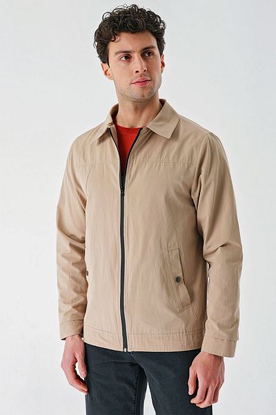 İmza Polo Neck Slim Fit Casual Coat - Light Beige, Cloth Leg, Solid Full Lining 1007240101