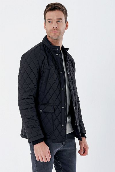 İmza Μαύρο καπιτονέ γιακά με επένδυση Slim Fit Slim Fit Casual παλτό 1007235165