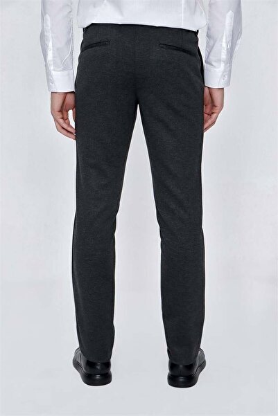 İmza Koyu Antrasit Esnek Lastikli Yandan Cepli Casual Slim Fit Pantolon 1003225174