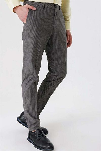 İmza Black Striped Dobby 100% Cotton Side Pocket Comfort Fit Relaxed Cut Casual Trousers 1003230160