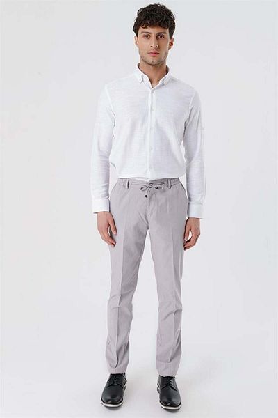 İmza Γκρι βαμβακερό παντελόνι 5 τσέπης Casual Slim Fit 5 τσέπες 1003230107