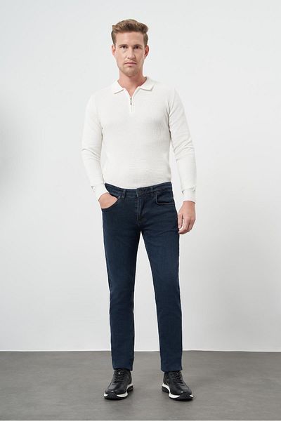 İmza Dark Navy Plain Gabardine Cotton 5 Pocket Slim Fit Casual Denim Trousers 1023245155