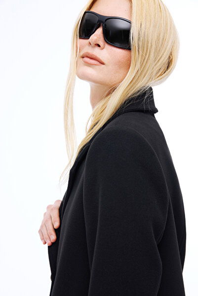 Perspective Mona Regular Fit Fake Sleeve Men's Collar Black Color Women's Coat