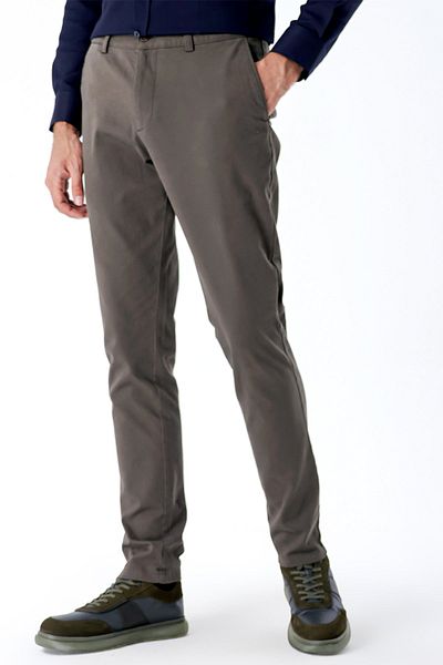 İmza Σκούρο χακί βαμβακερό παντελόνι Chino Casual Slim Fit με τσέπες στο πλάι 1003235117