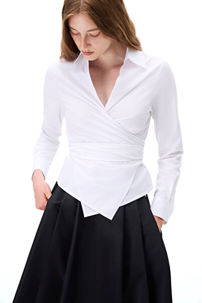 Perspective Depth Comfortable Fit Fake Sleeve Shirt Collar White Color Women's Shirt