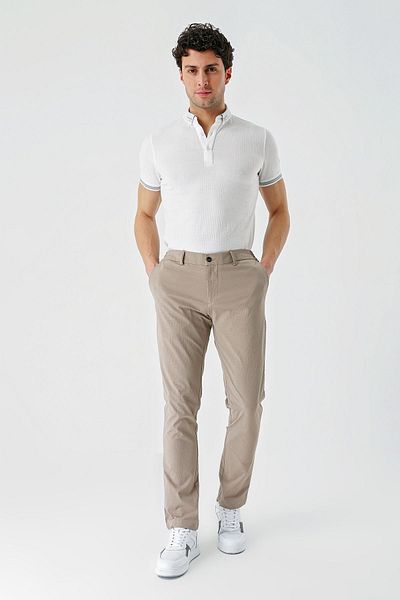 İmza Μπεζ βαμβακερές τσέπες στο πλάι Casual Slim Fit Jogger παντελόνι 1003240206