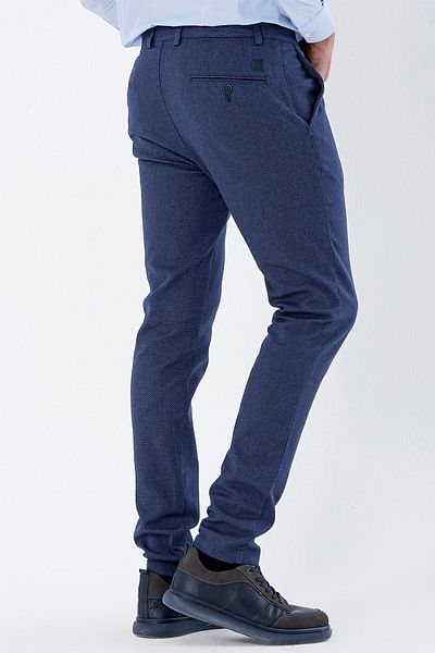 İmza Μπλε Navy μοτίβο Dobby Slim Fit Casual παντελόνι με πλαϊνές τσέπες 1003235119