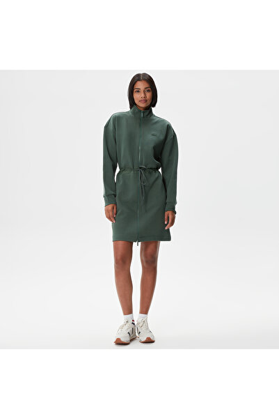 Lacoste Kadın Loose Fit Uzun Kollu Dik Yaka Haki Elbise