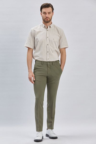 İmza Εύκαμπτο ελαστικό παντελόνι Dark Khaki Slim Fit - Πλαϊνές τσέπες, ρυθμιζόμενη ζώνη 1003240162