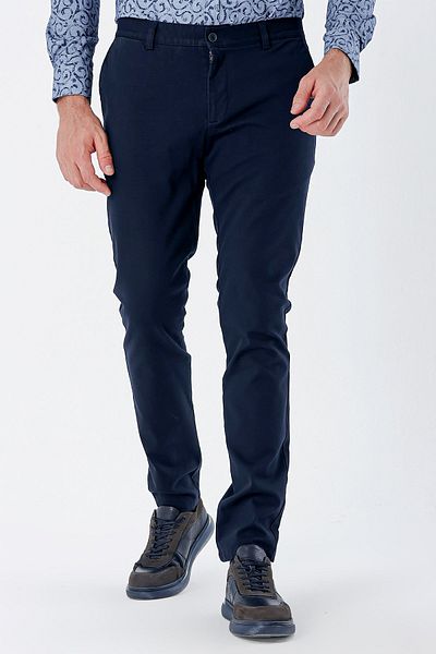 İmza Navy Blue Cotton Side Pocket Casual Slim Fit Chino Trousers 1003235117