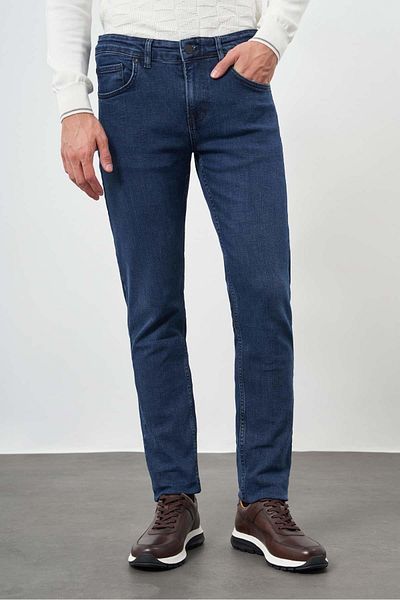 İmza Navy Blue Straight Gabardine Cotton 5 Pocket Slim Fit Casual Denim Trousers 1023245155