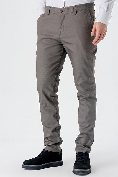 İmza Σκούρο καφέ βαμβακερό πλαϊνό παντελόνι Chino Casual Slim Fit 1003240150
