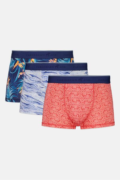 Caribbean Joe Men 3Pcs Tropical Waves Boxer Briefs, Navy Blue Combo