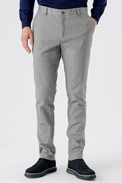 İmza Γκρι βαμβακερό παντελόνι Chino Casual Slim Fit με τσέπες στο πλάι 1003240151