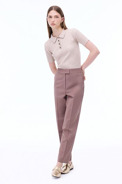 Perspective Alfios Regular Fit Ankle Length Pipe Leg Mink Color Women's Trousers