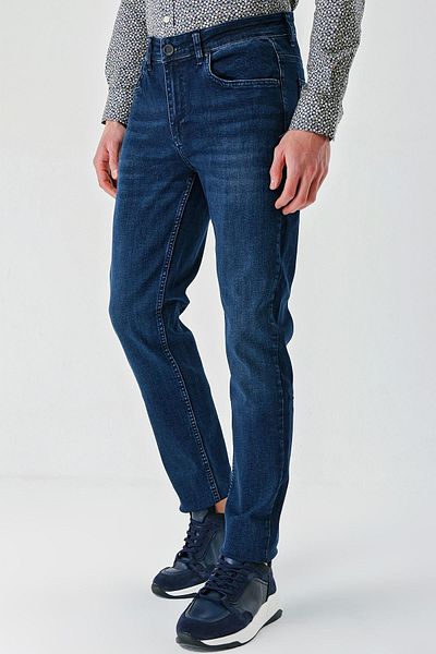 İmza Navy Blue Gabardine Cotton 5-Pocket Slim Fit Slim Fit Casual Denim Trousers1023240152