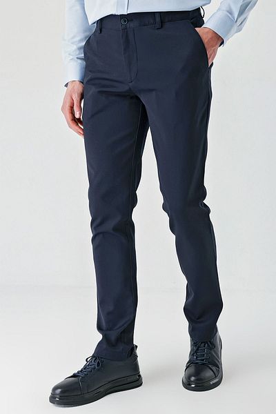 İmza Navy Blue Cotton Side Pocket Casual Slim Fit Chino Trousers 1003240156