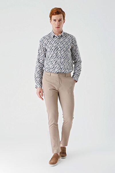 İmza Μπεζ βαμβακερές τσέπες στο πλάι Casual Slim Fit Chino παντελόνι 1003240156