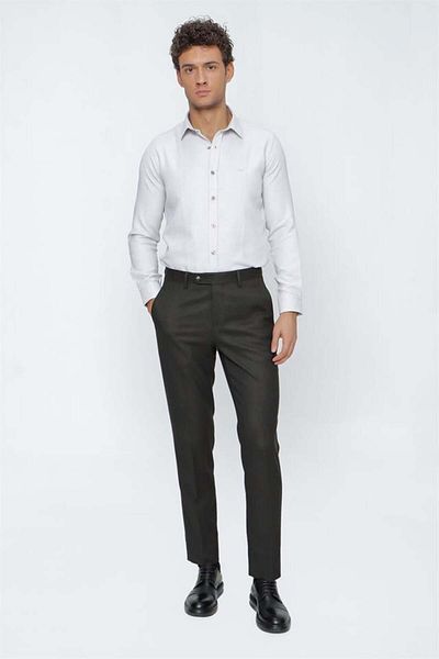 İmza Σκούρο Χακί Εύκαμπτο Πλαϊνό Παντελόνι Classic Comfort Fit 1003225166