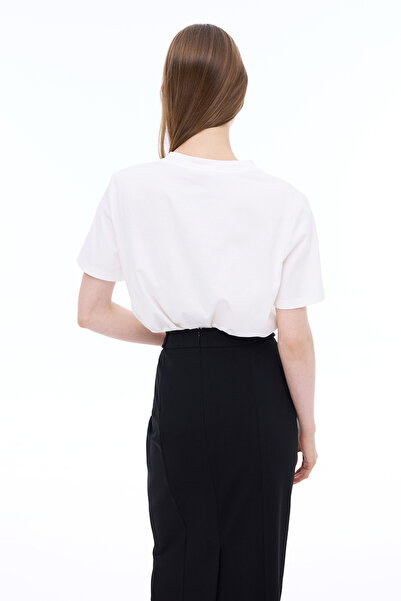 Perspective Sunrise Regular Fit Short Sleeve Crew Neck Ecru Color Women's T-Shirt