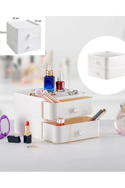 Bayev 2 Tiers Drawers Makeup and Cosmetic Organizer Drawer White Office Desk Organizer